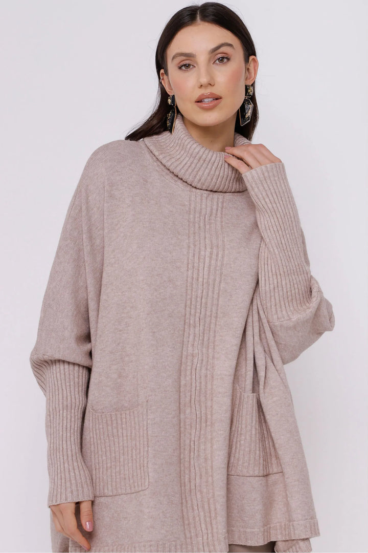 Alba - Strickponcho Sand - Einheitsgröße