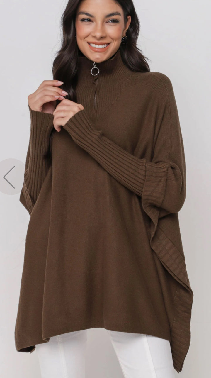 Sanna - Strickponcho braun - Einheitsgröße