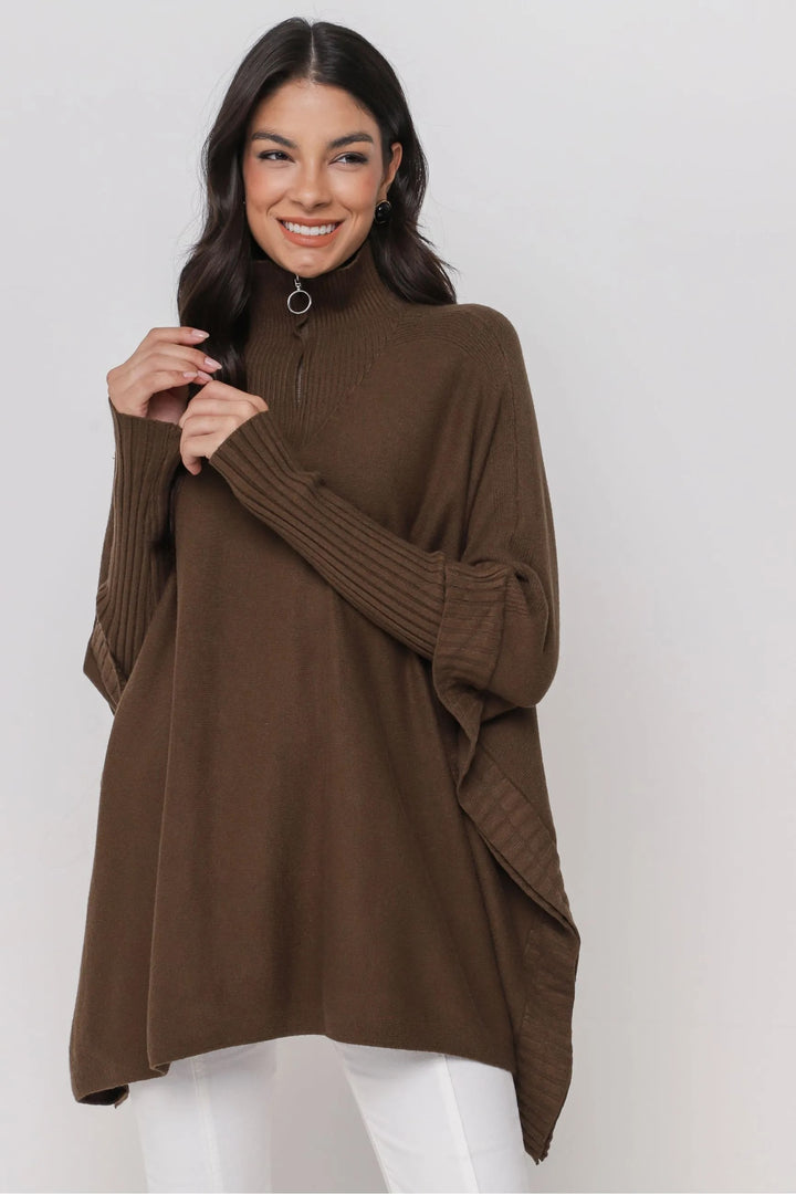 Sanna - Strickponcho braun - Einheitsgröße