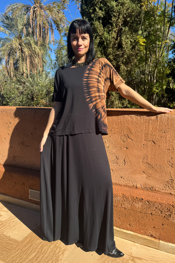 Kort ærmet tie dye bluse - Sort