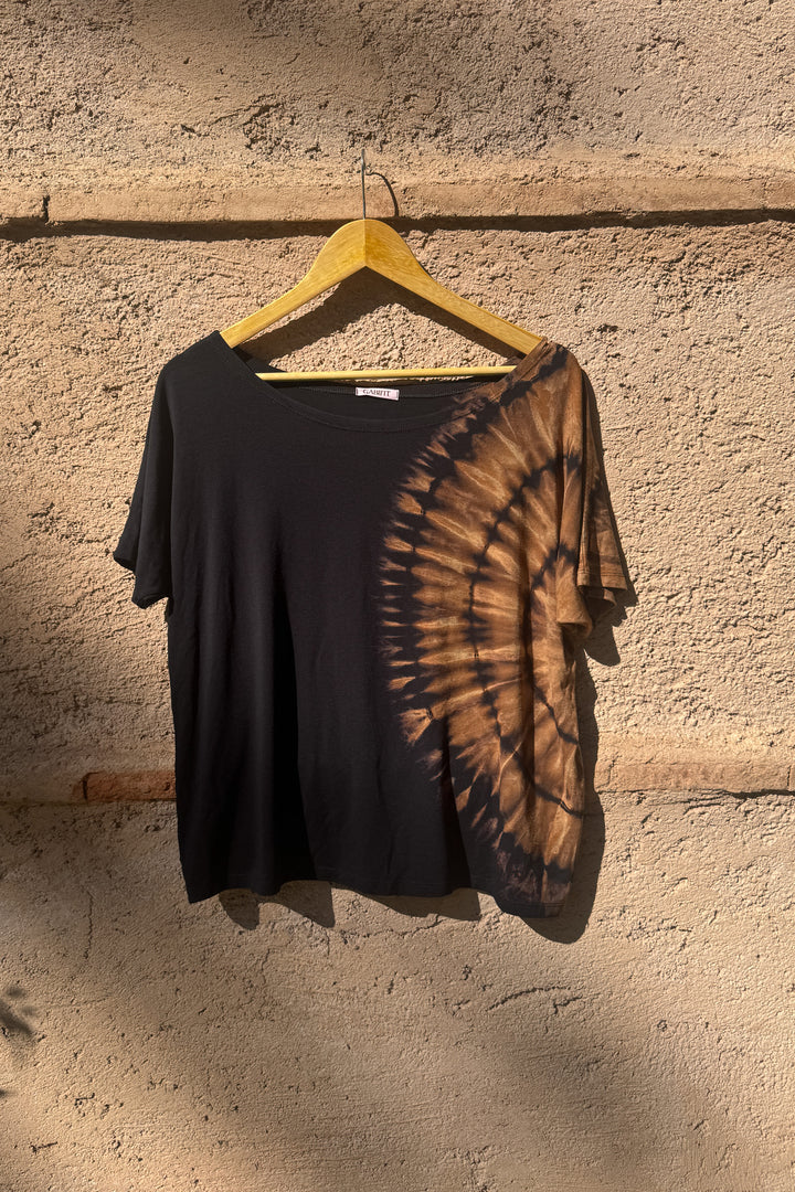 Kort ærmet tie dye bluse - Sort