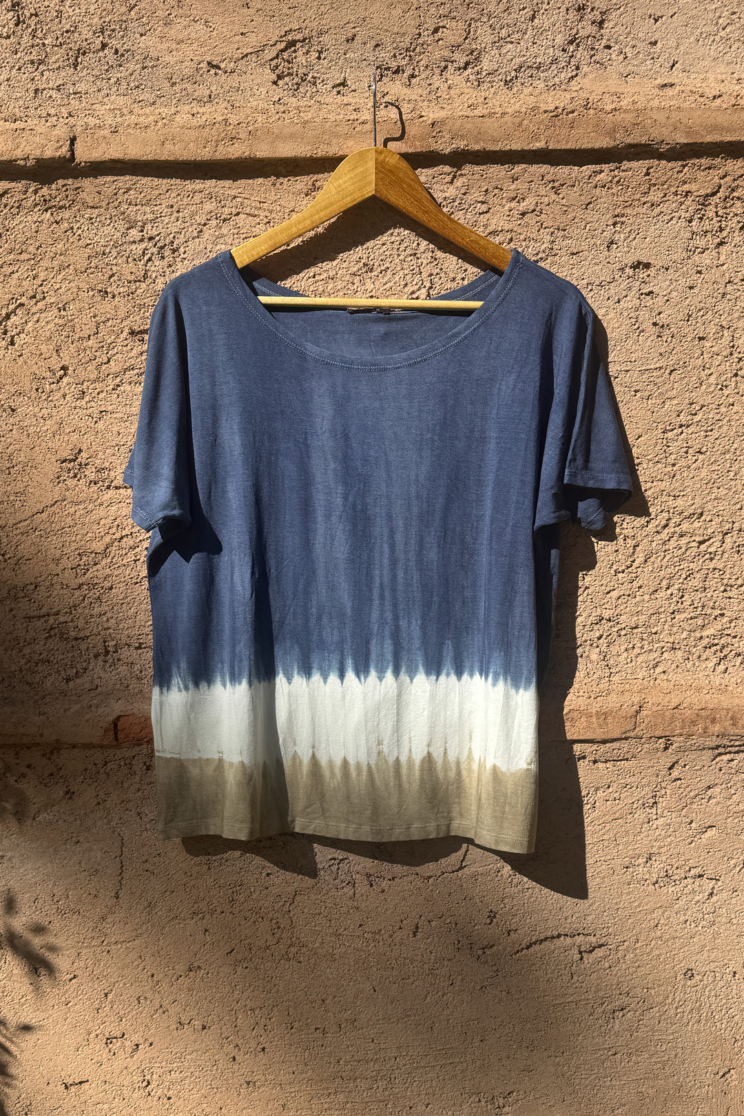 Kort ærmet tie dye bluse - Blå