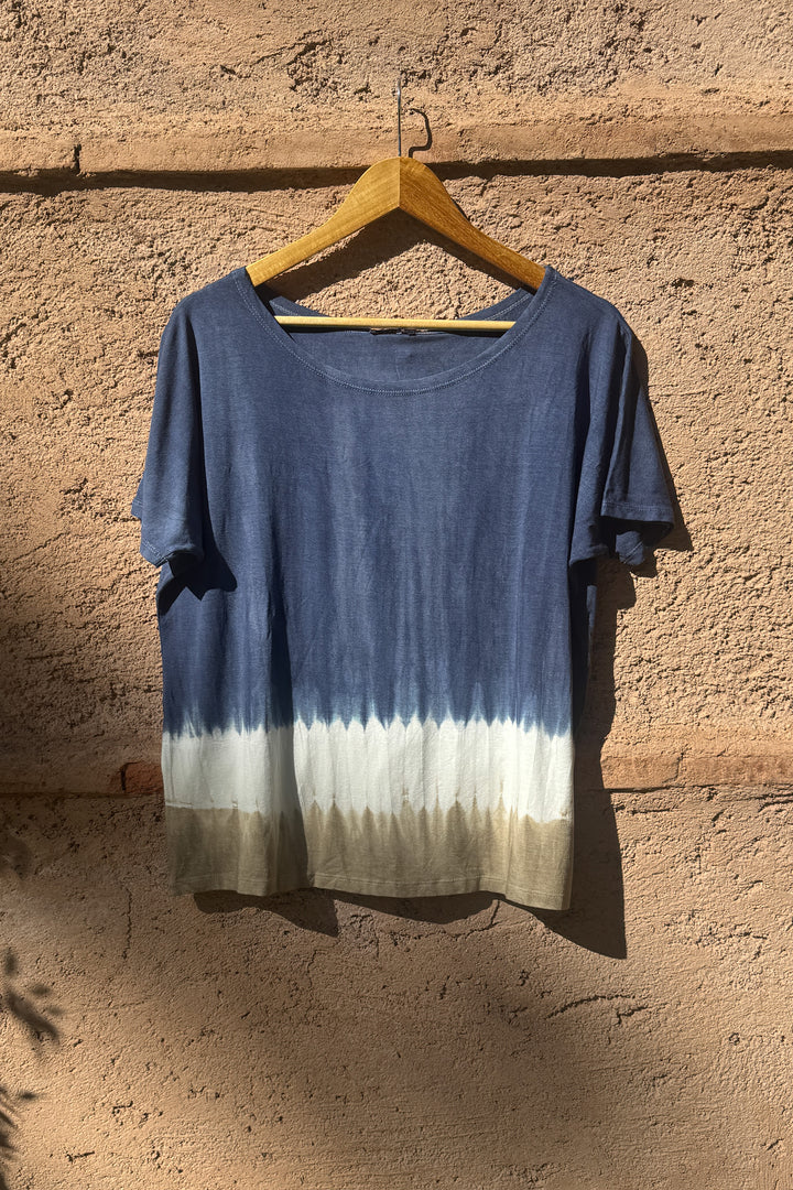 Kort ærmet tie dye bluse - Blå