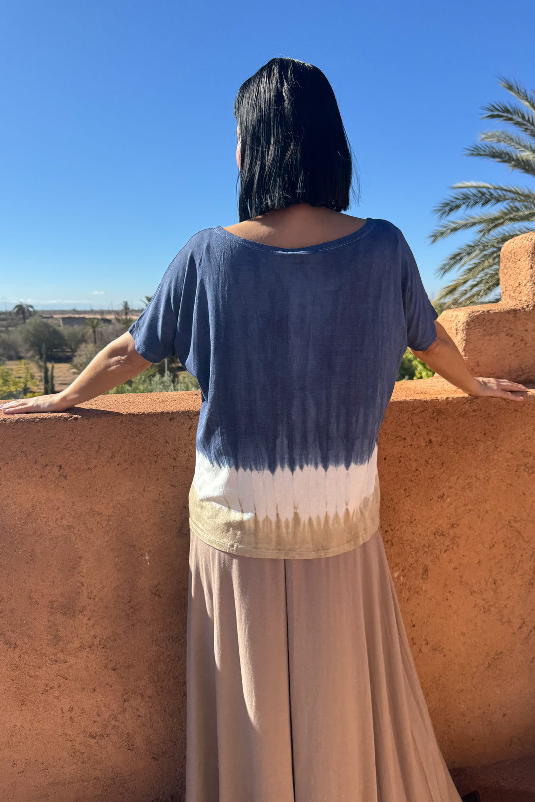 Kort ærmet tie dye bluse - Blå