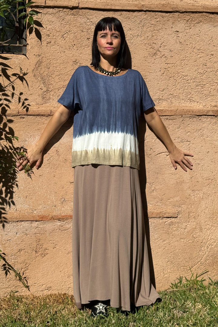 Kort ærmet tie dye bluse - Blå