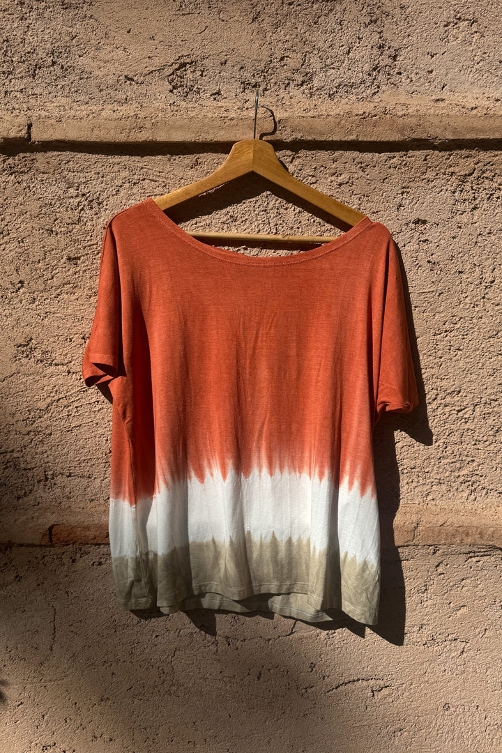 Kort ærmet tie dye bluse - Orange