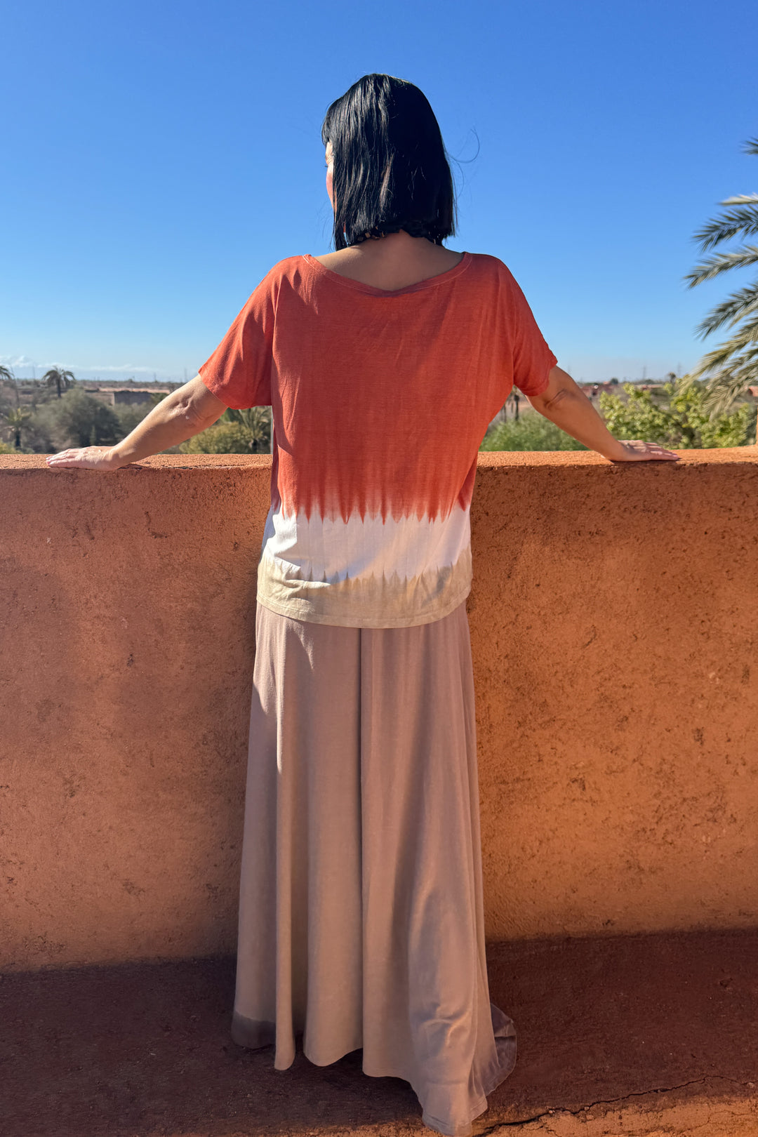 Kort ærmet tie dye bluse - Orange
