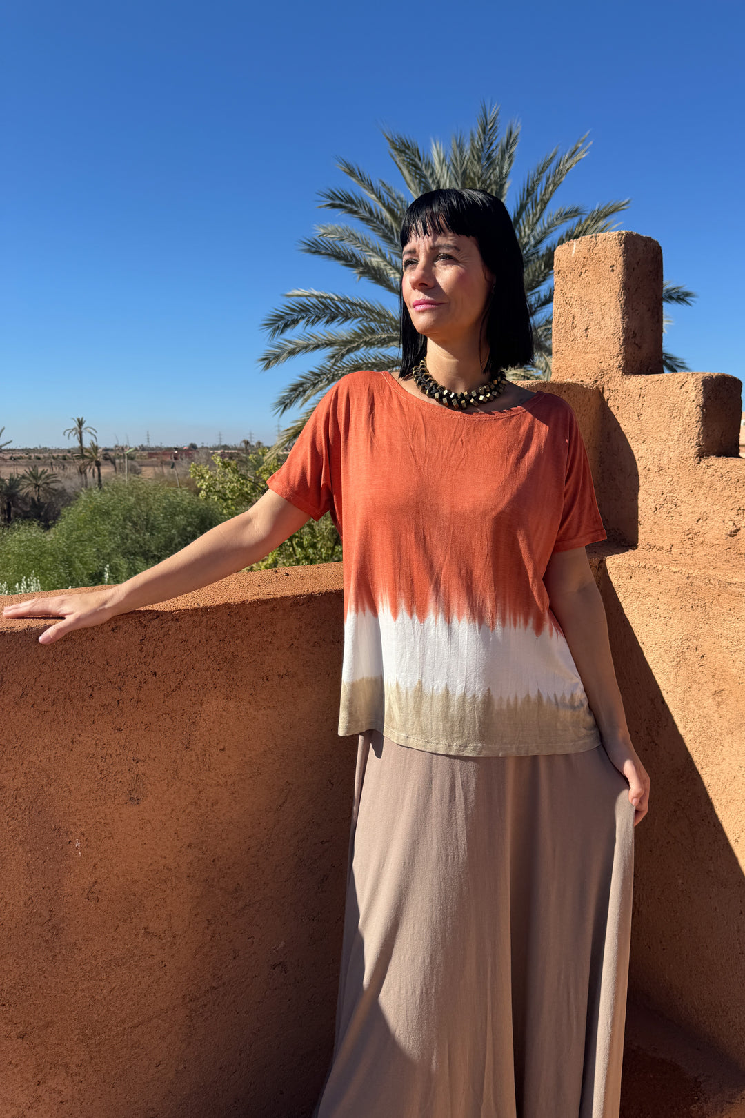 Kort ærmet tie dye bluse - Orange