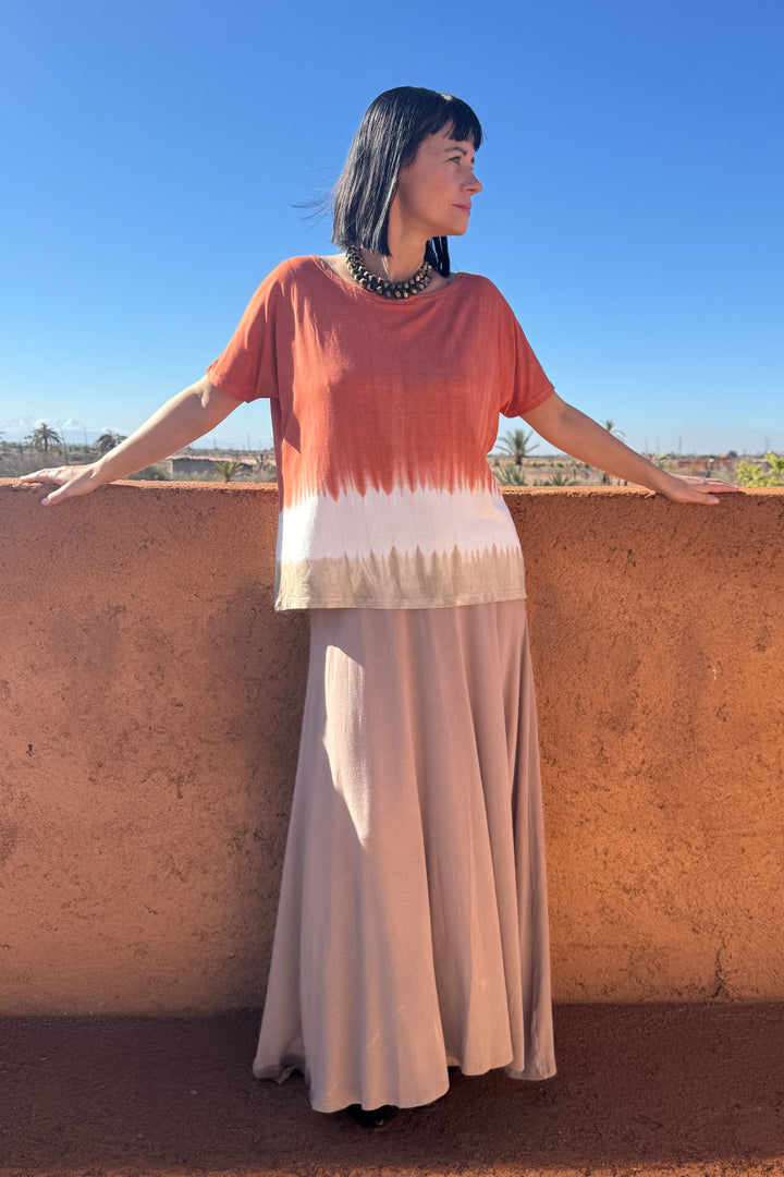 Kort ærmet tie dye bluse - Orange