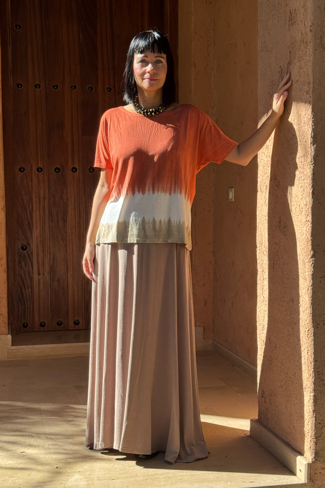 Kort ærmet tie dye bluse - Orange