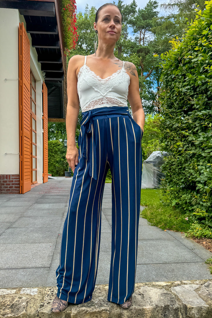 Weiche Loungehose – Marineblau mit goldenen Streifen