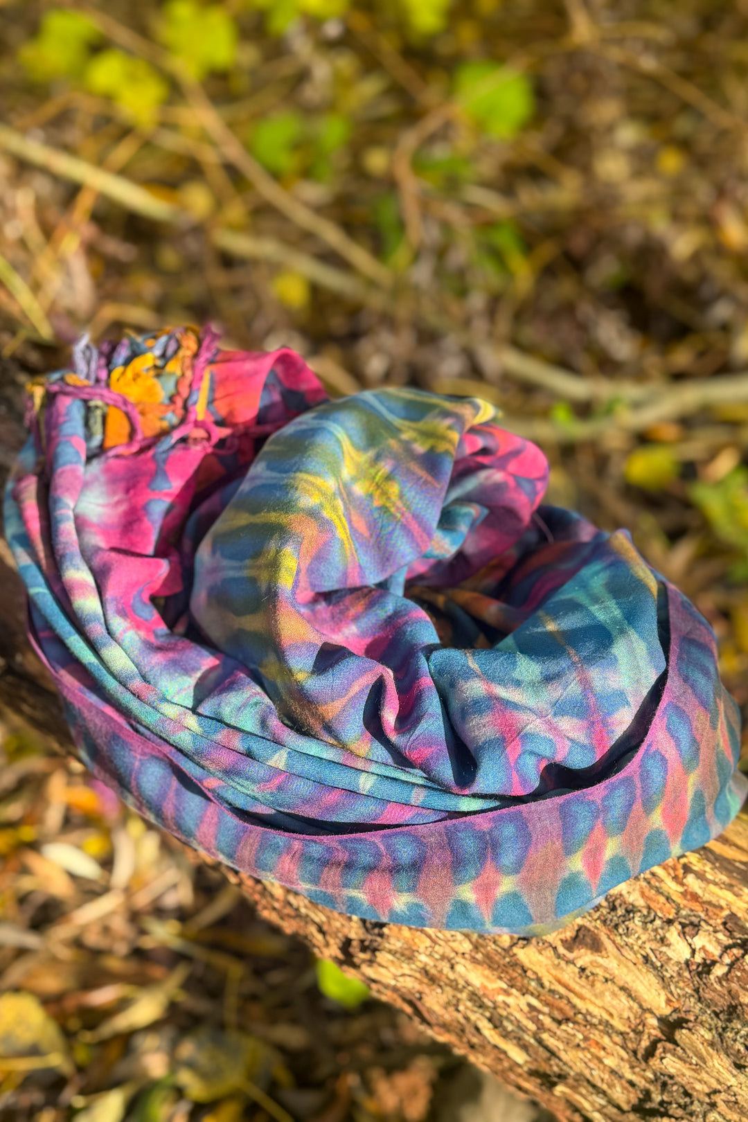 Stort Tørklæde - Tie Dye - Blue Rainbow