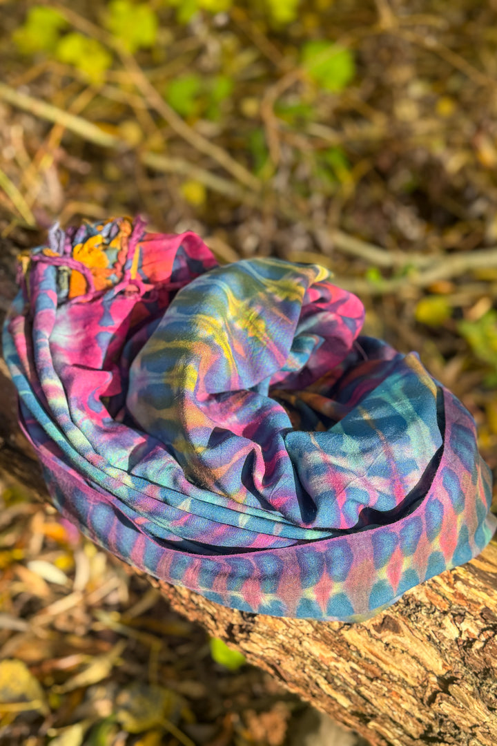 Stort Tørklæde - Tie Dye - Blue Rainbow