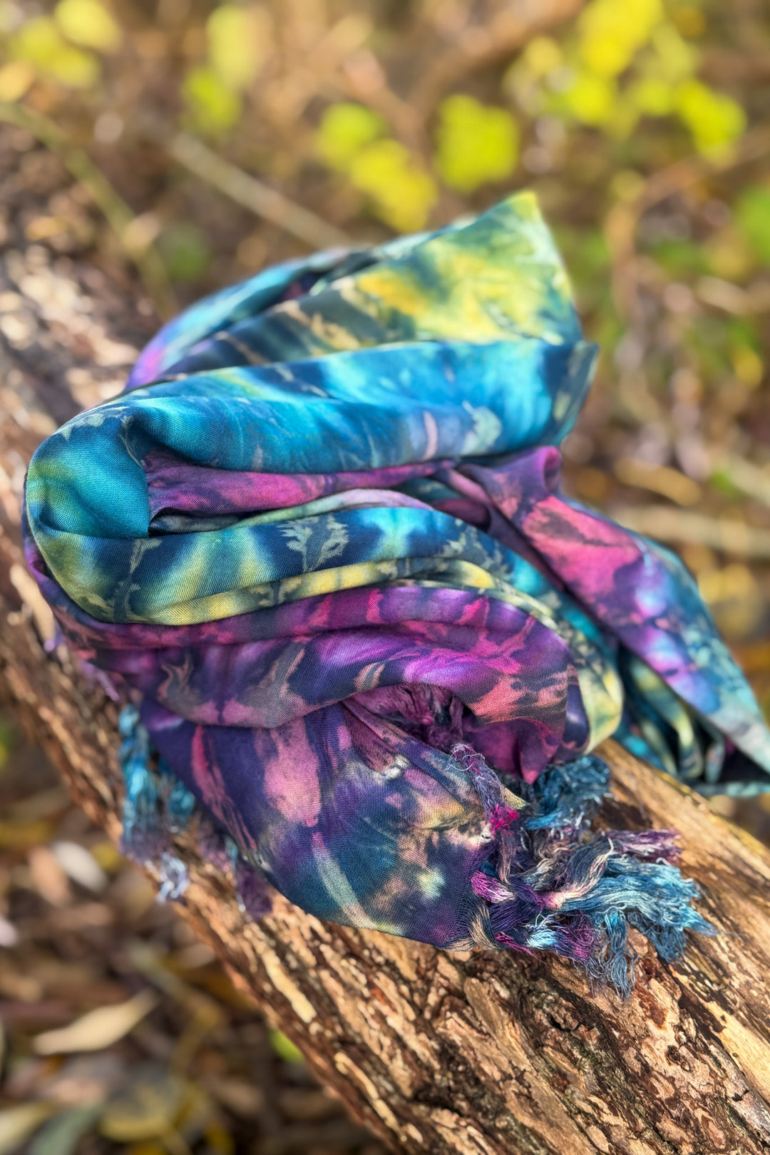 Stort Tørklæde - Tie Dye - Purple Rainbow