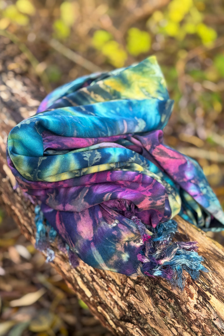 Stort Tørklæde - Tie Dye - Purple Rainbow