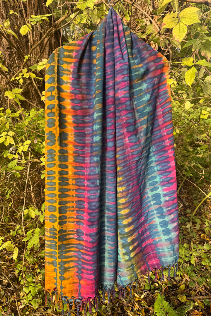 Stort Tørklæde - Tie Dye - Blue Rainbow