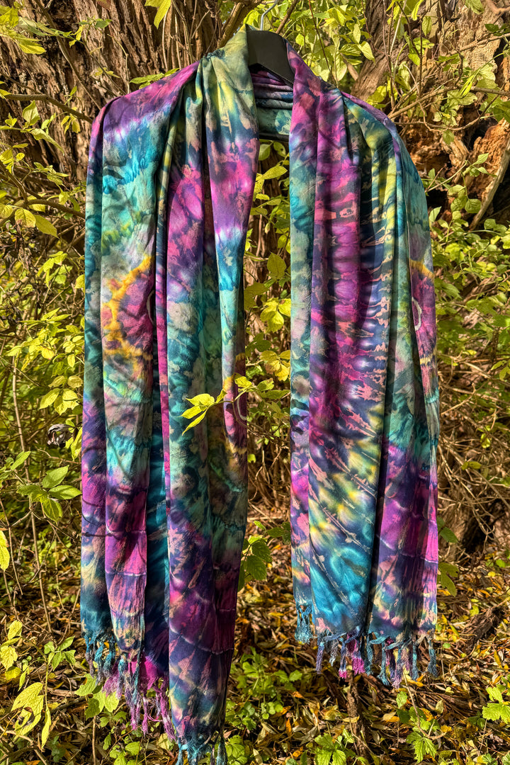 Stort Tørklæde - Tie Dye - Purple Rainbow