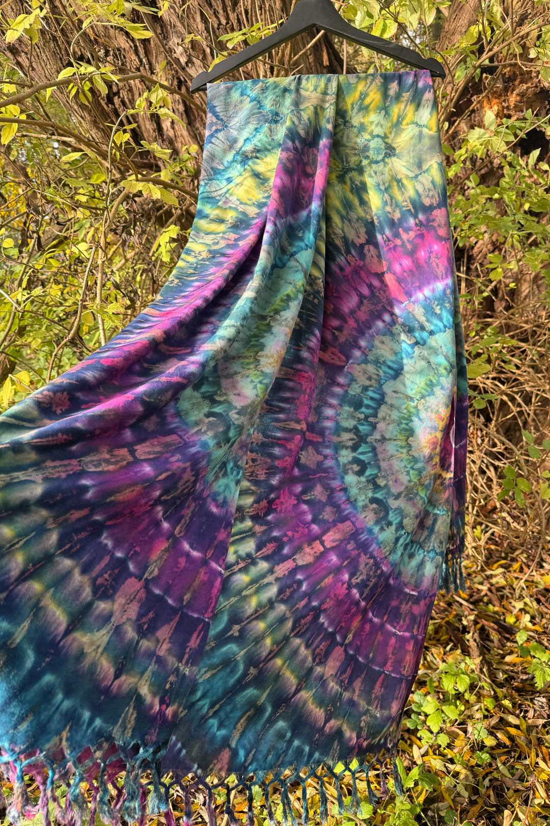 Stort Tørklæde - Tie Dye - Purple Rainbow