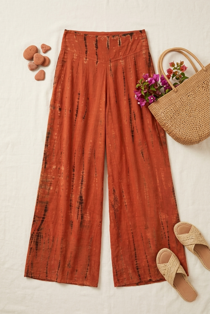 Terracotta Summer Wide-Leg Pants
