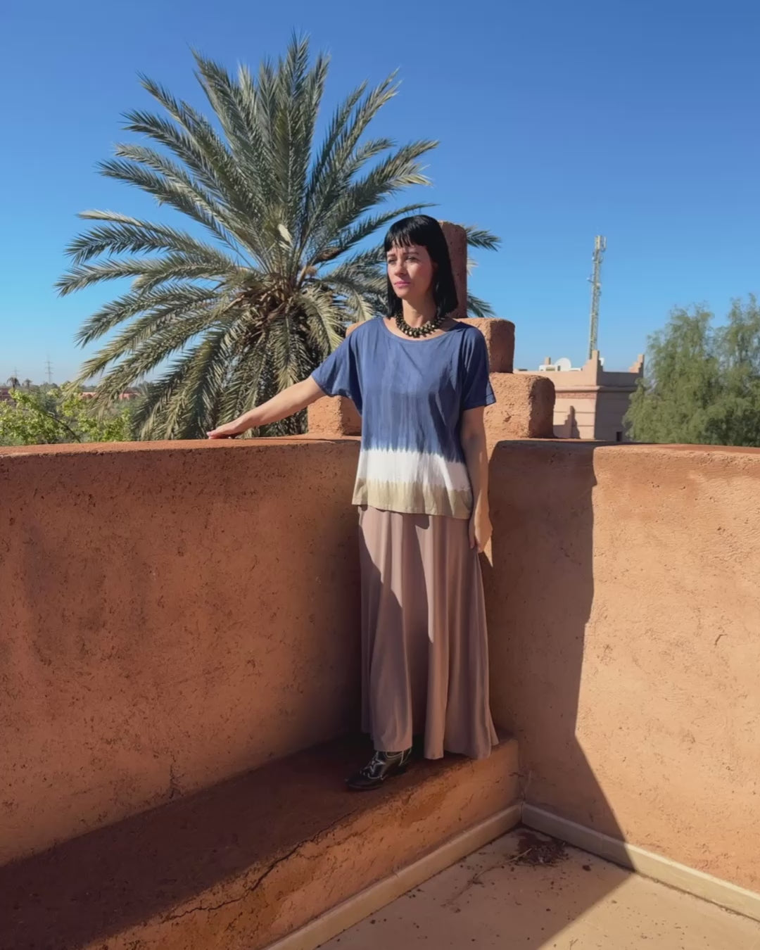 Kort ærmet tie dye bluse - Blå