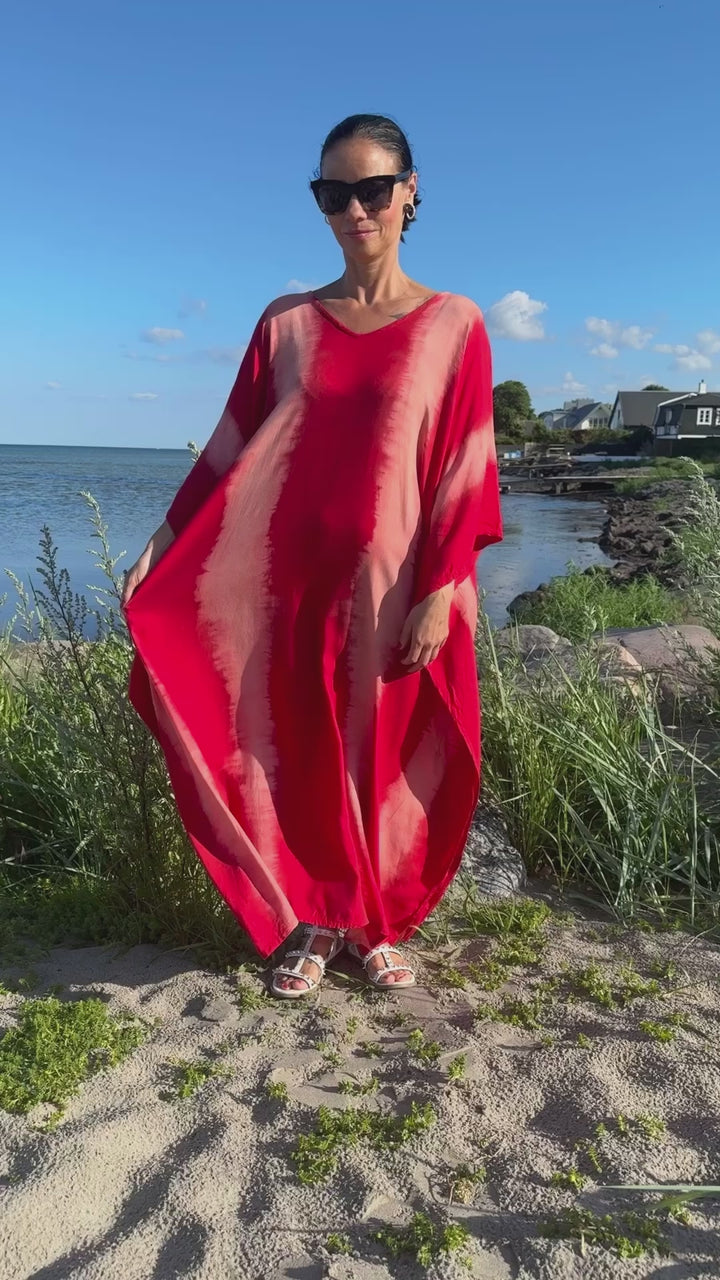 Kaftan Breeze - tie dye red &amp; rose - One Size