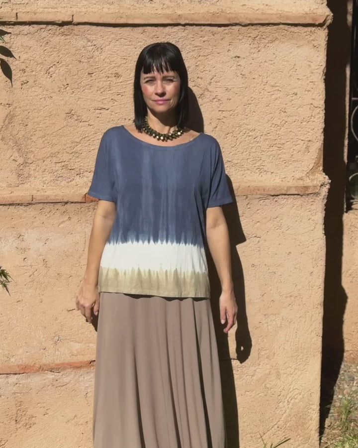 Kort ærmet tie dye bluse - Blå