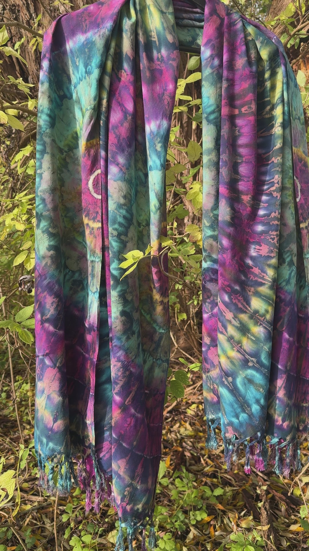 Stort Tørklæde - Tie Dye - Purple Rainbow