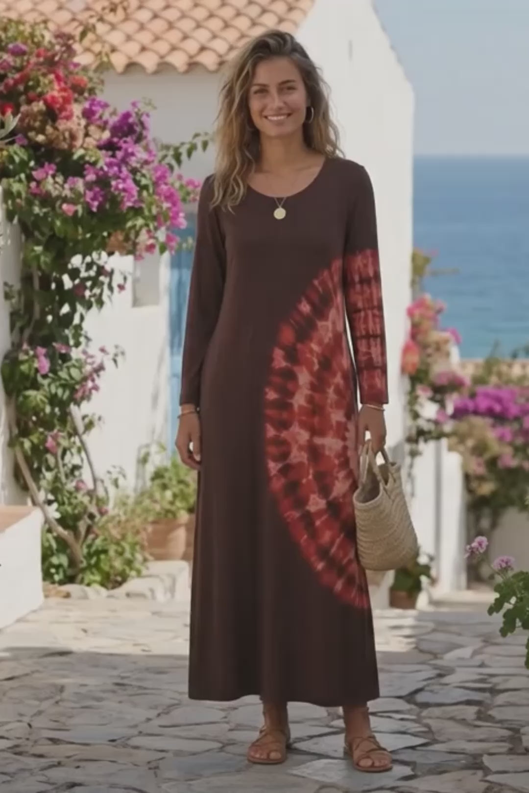 Mocha - Langærmet Tie Dye Kjole