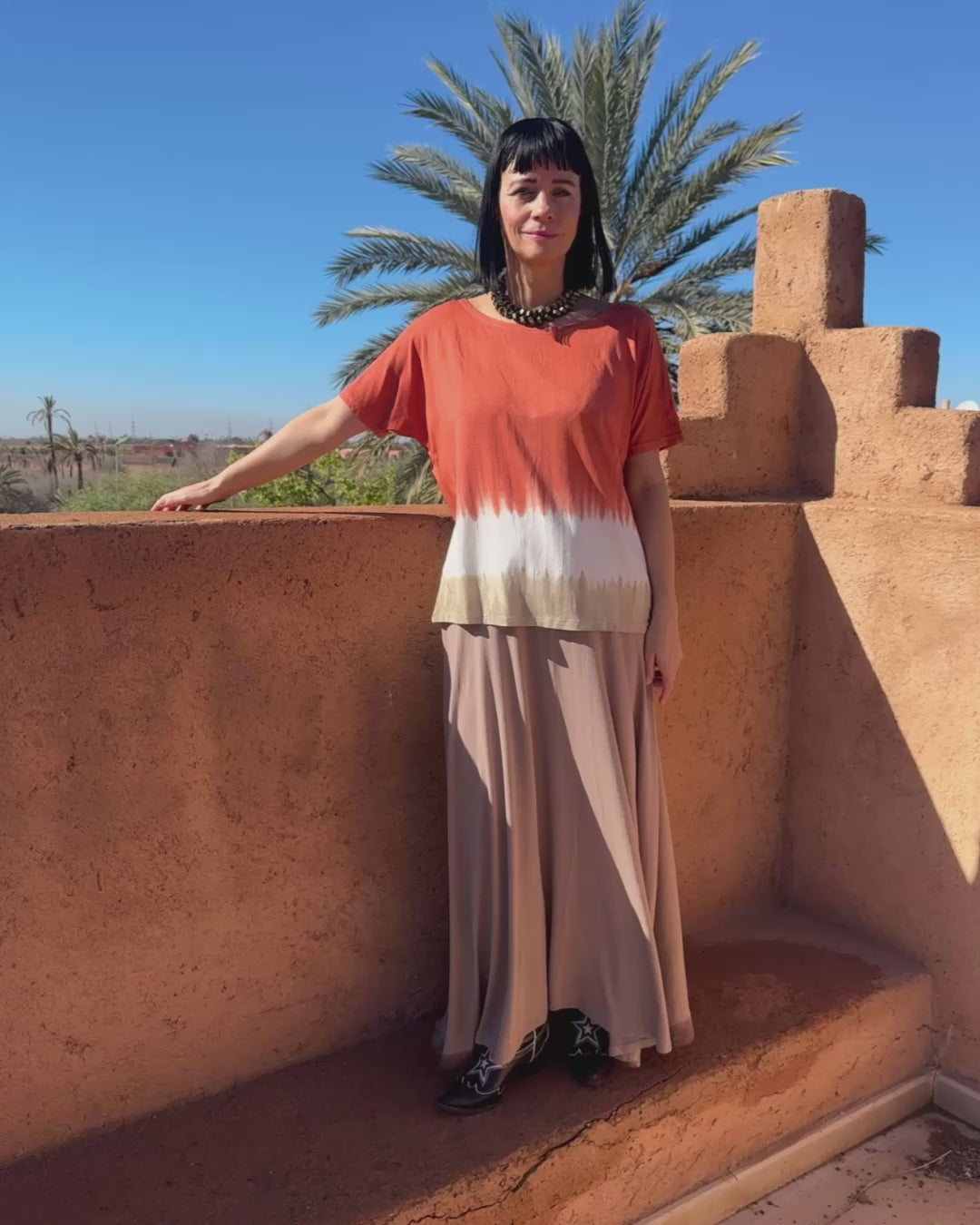 Kort ærmet tie dye bluse - Orange