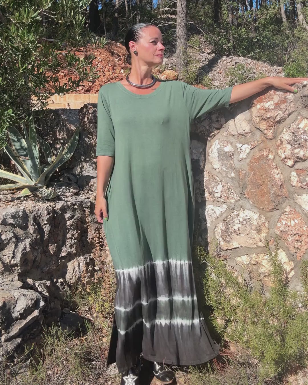 Olive Tie Dye Kjole